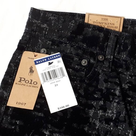 NWT Polo Ralph Lauren skinny high rise ankle black velvet-like glitter jeans - Picture 13 of 16